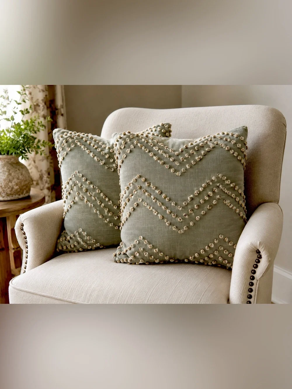 Decorative Textured Chevron Throw Pillow - Sage Green